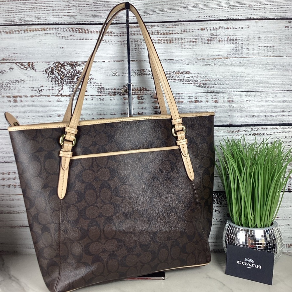 Coach Vintage Peyton Bag Brown Black Signature Tote with Wallet‎ Purse - Picture 7 of 16